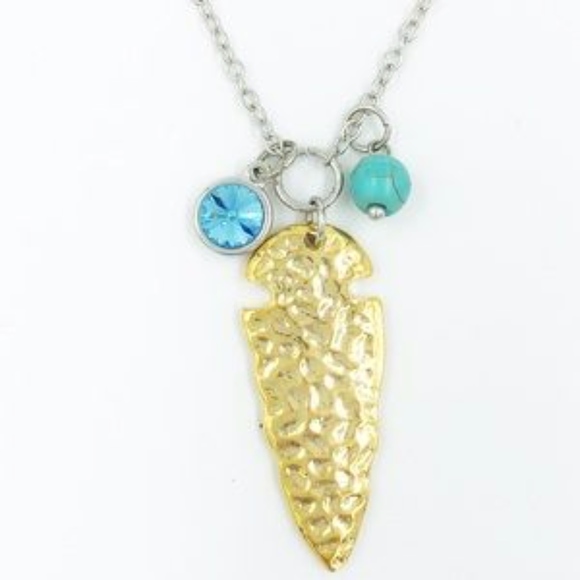 NATURAL STONE Necklace Pendant Southwestern Reconstituted Turquoise Hammered - Picture 1 of 6